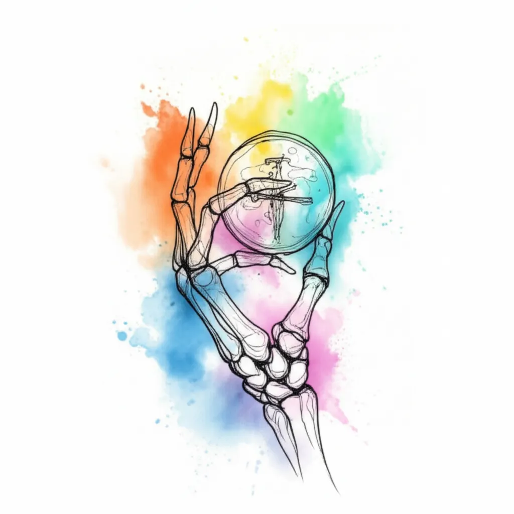 Watercolor Skeleton Hand Time Capsule Tattoo Idea