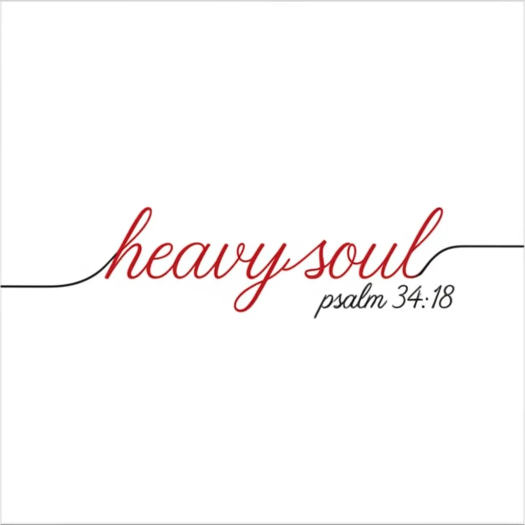 Heavy Soul Psalm 34:18 Red Cursive Tattoo Design - Minimalist Script Heavy Soul Psalm 34:18 Red Cursive Tattoo Design - Minimalist Script