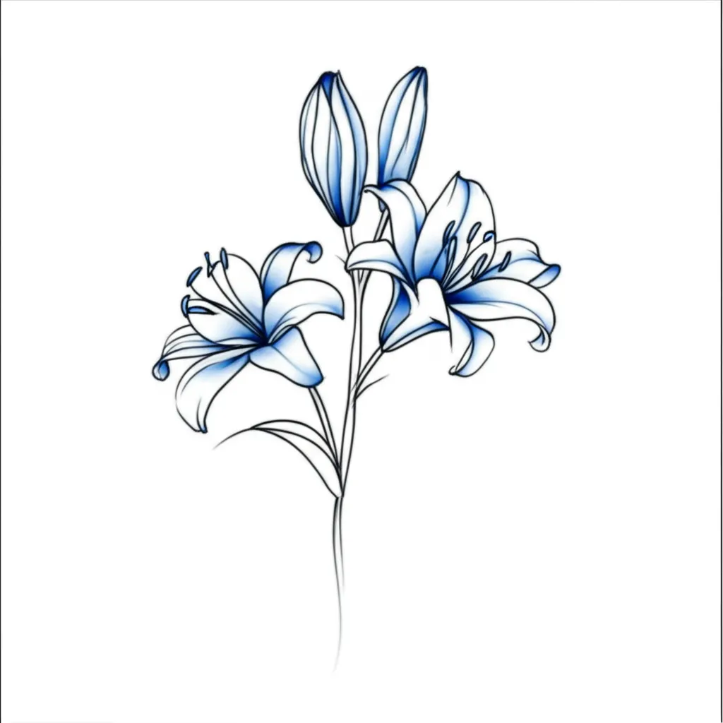 Minimalist Blue Lily Flower Tattoo Design with Shading Minimalist Blue Lily Flower Tattoo Design with Shading