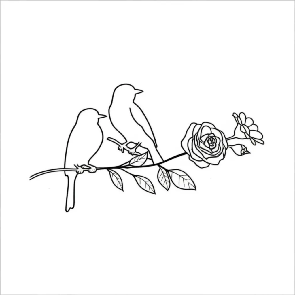 Minimalist Blackbird Tattoo with Rose and Daisy Design Minimalist Blackbird Tattoo with Rose and Daisy Design