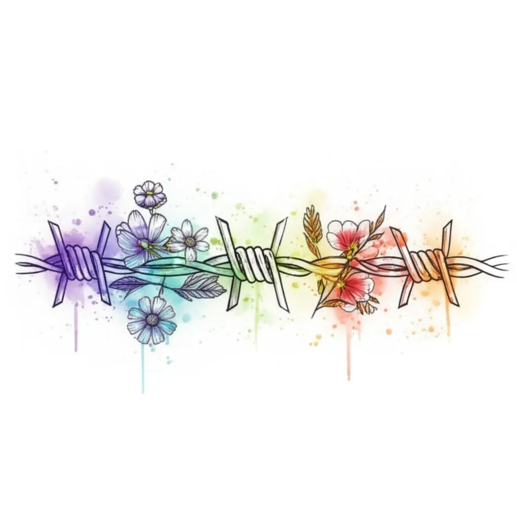 Watercolor Barbed Wire Tattoo with Flowers - Meaning & Ideas