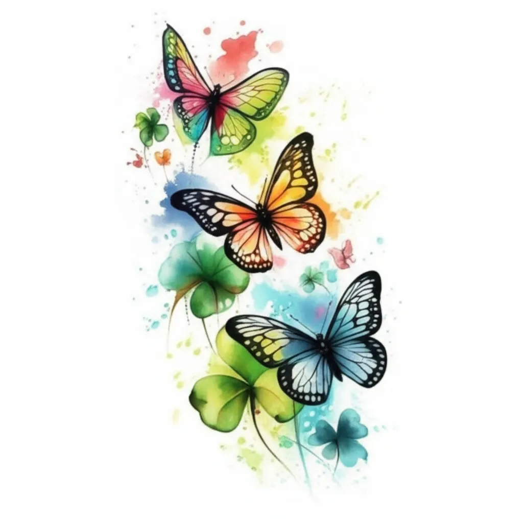 Watercolor Butterfly and Clover Half Sleeve Tattoo Design Watercolor Butterfly and Clover Half Sleeve Tattoo Design