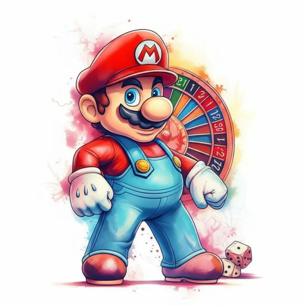 Chicano Style Mario Tattoo with Dice and Roulette Wheel Chicano Style Mario Tattoo with Dice and Roulette Wheel