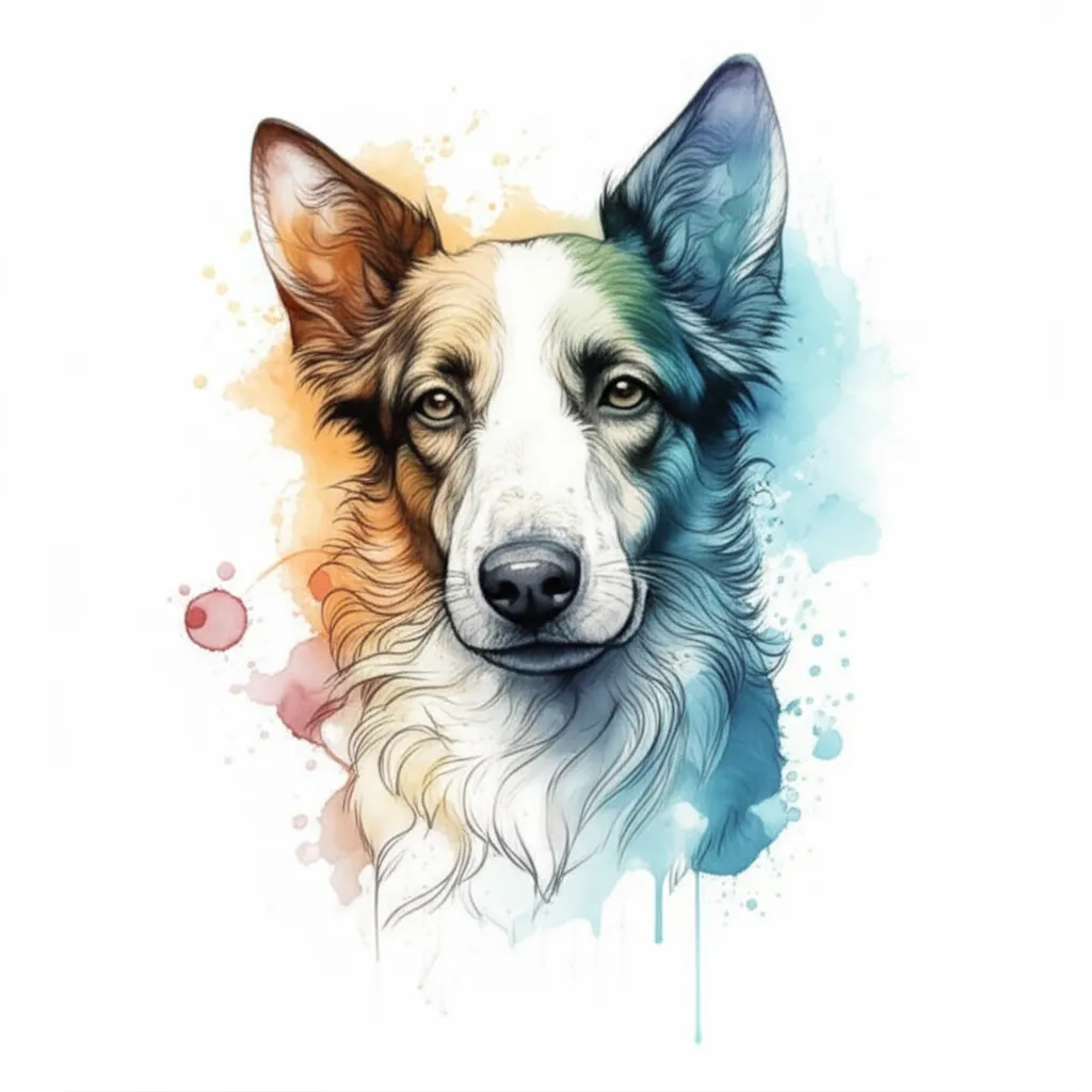 Watercolor Dog Tattoo Design - Unique and Artistic Pet Portrait