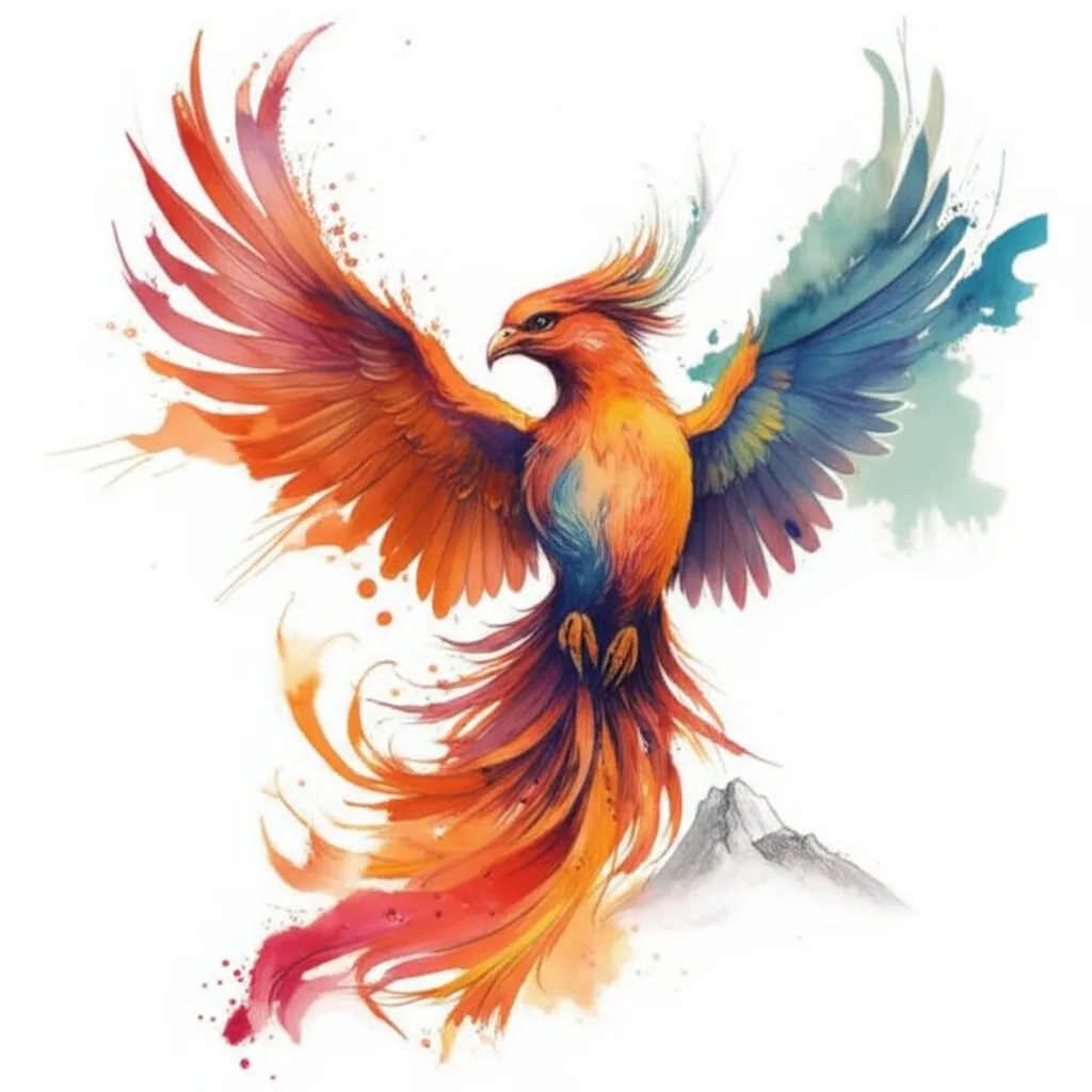 Watercolor Phoenix Tattoo Over Mountain - Meaning & Designs Watercolor Phoenix Tattoo Over Mountain - Meaning & Designs