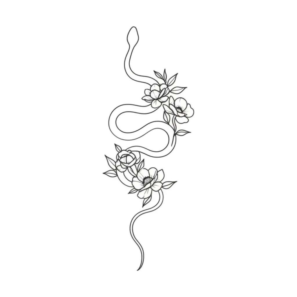 Minimalist Small Snake with Flowers Half Sleeve Tattoo Minimalist Small Snake with Flowers Half Sleeve Tattoo
