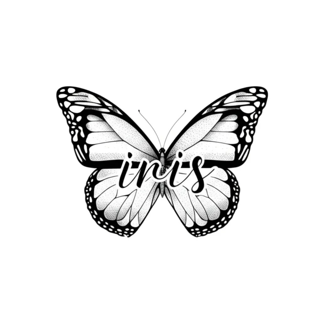 Iris Name Butterfly Fine Line Tattoo Design Iris Name Butterfly Fine Line Tattoo Design