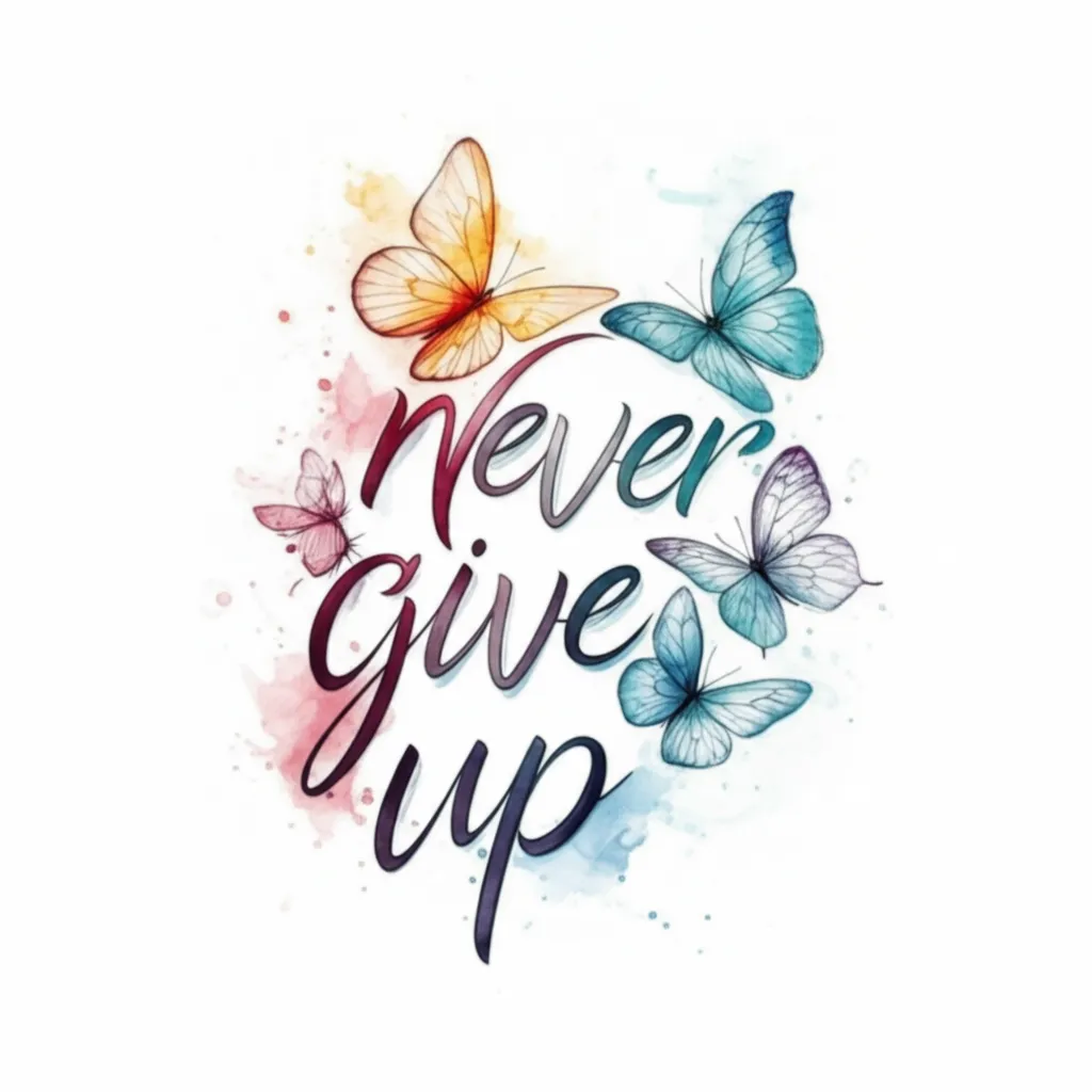 Never Give Up Butterfly Watercolor Tattoo Design