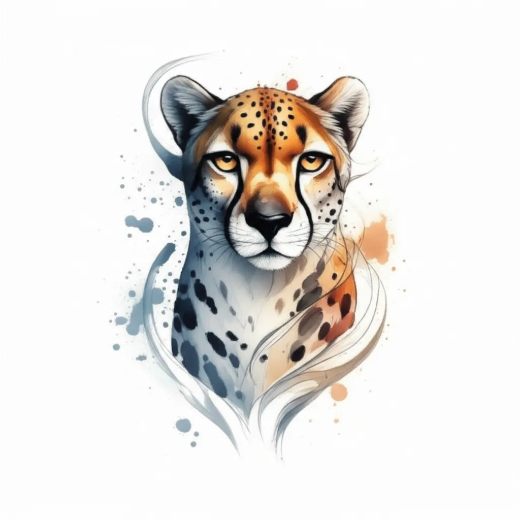 Watercolor Cheetah Tattoo with Smoke Lines - Unique Design Watercolor Cheetah Tattoo with Smoke Lines - Unique Design