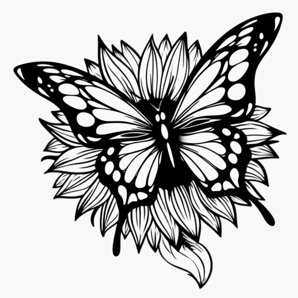 Butterfly and Sunflower Graffiti Tattoo Design Butterfly and Sunflower Graffiti Tattoo Design