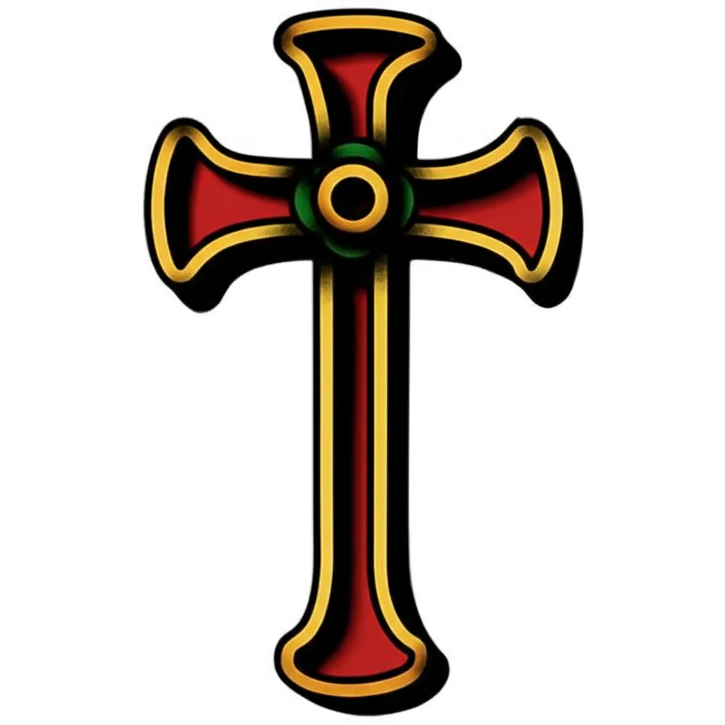 Small American Traditional Cross Tattoo with Names Kayden, Kobie, Kyler