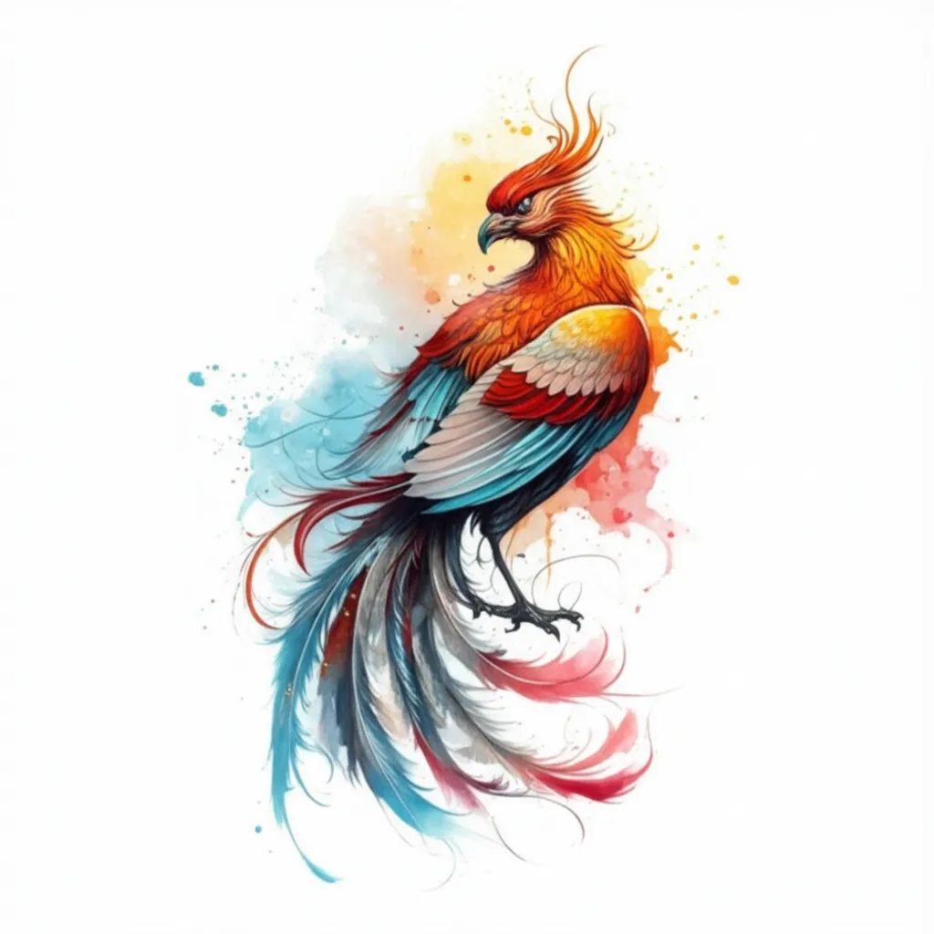 Vibrant Watercolor Phoenix Tattoo: Japanese Traditional Design Vibrant Watercolor Phoenix Tattoo: Japanese Traditional Design