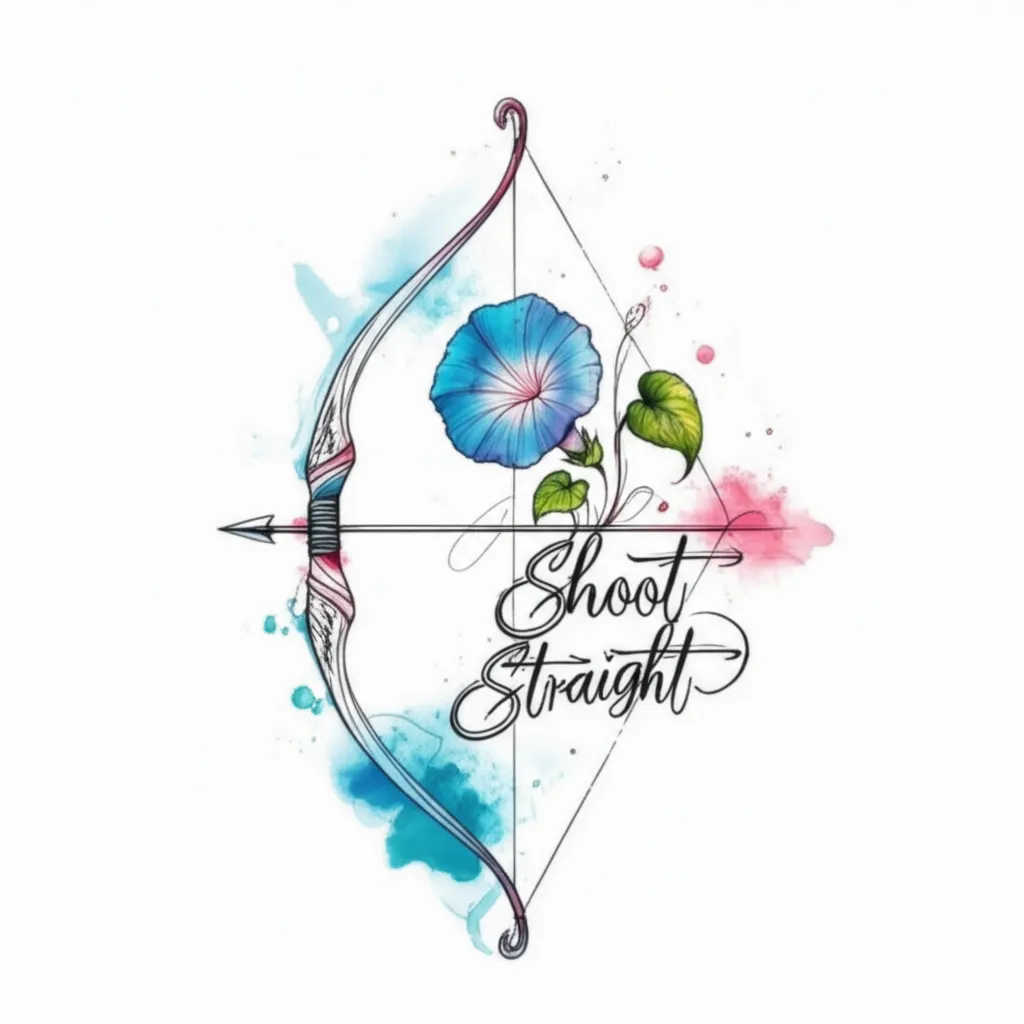 Watercolor Bow and Arrow with Morning Glory Tattoo Design