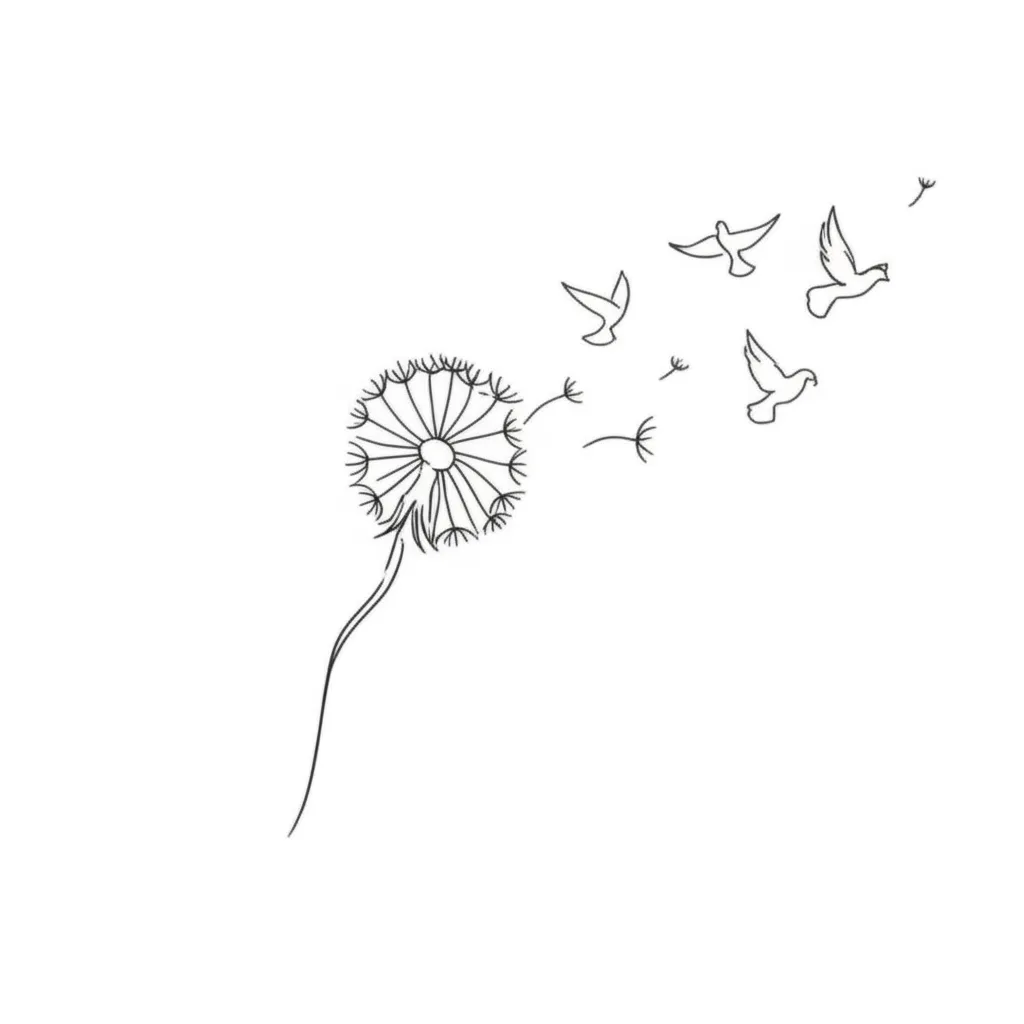 Dandelion Turning into Doves Tattoo Outline - Minimalist Design Dandelion Turning into Doves Tattoo Outline - Minimalist Design