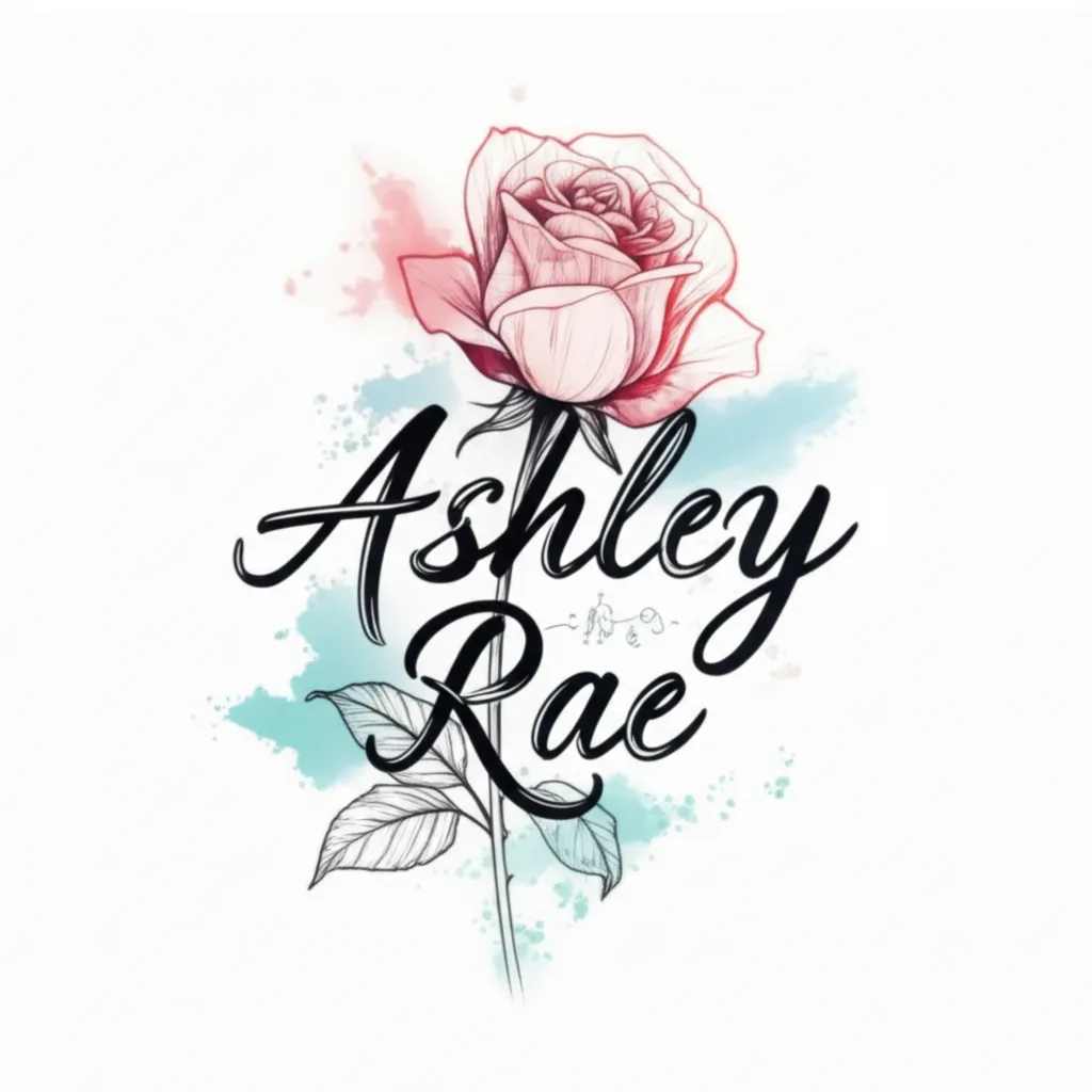Ashley Rae Name Tattoo with Watercolor Rose Design