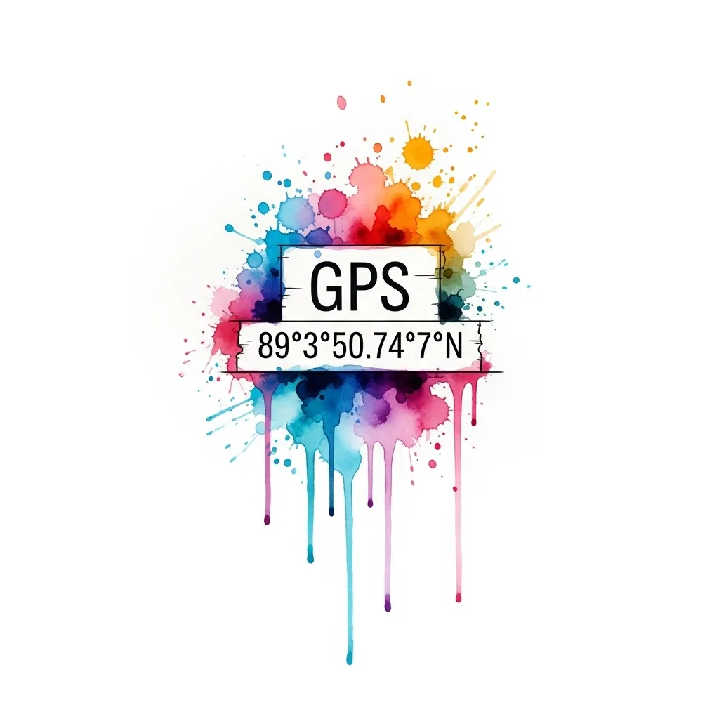 Watercolor GPS Coordinates Tattoo Design