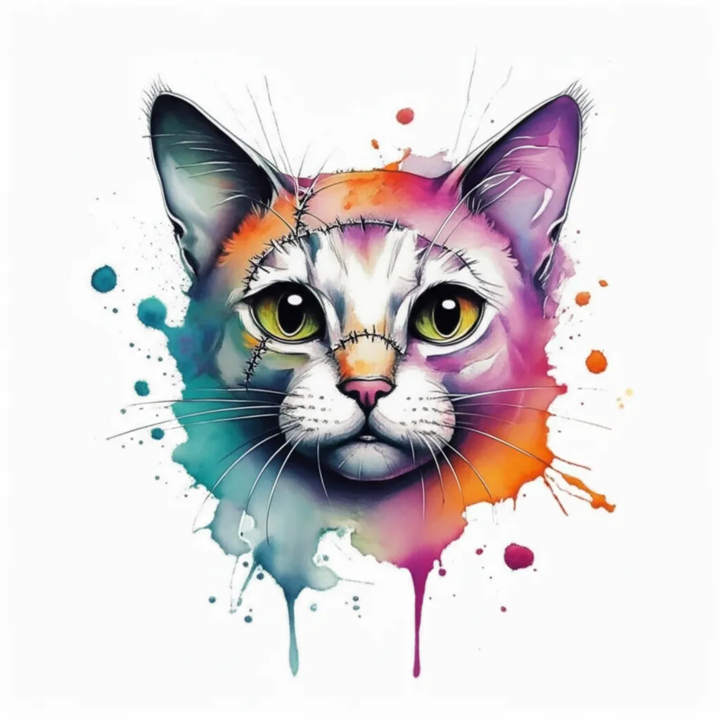 Watercolor Frankenstein Kitty Tattoo: A Spooky & Cute Halloween Design