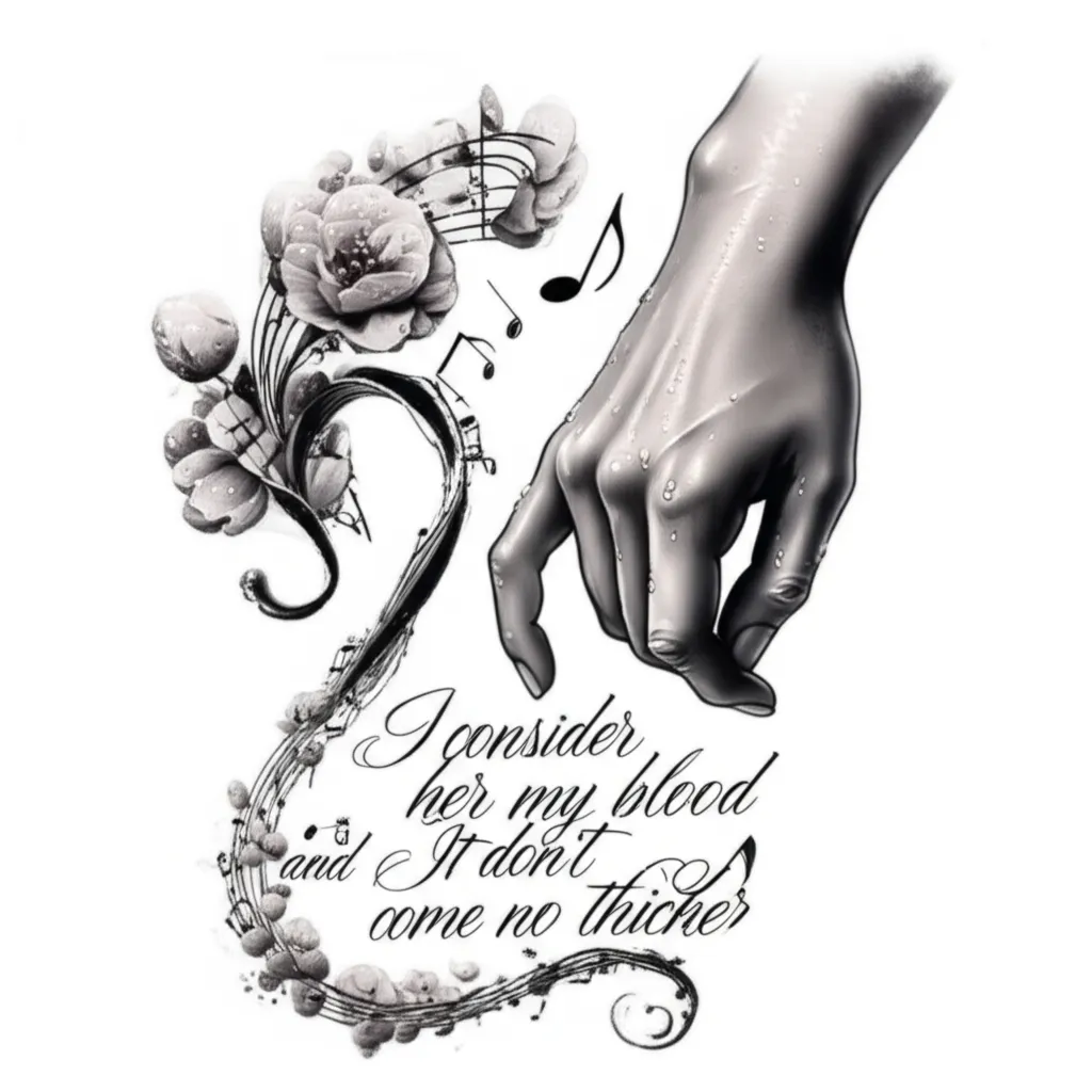 Pinky Promise Tattoo with Flowers, Music Notes & Sister Quote
