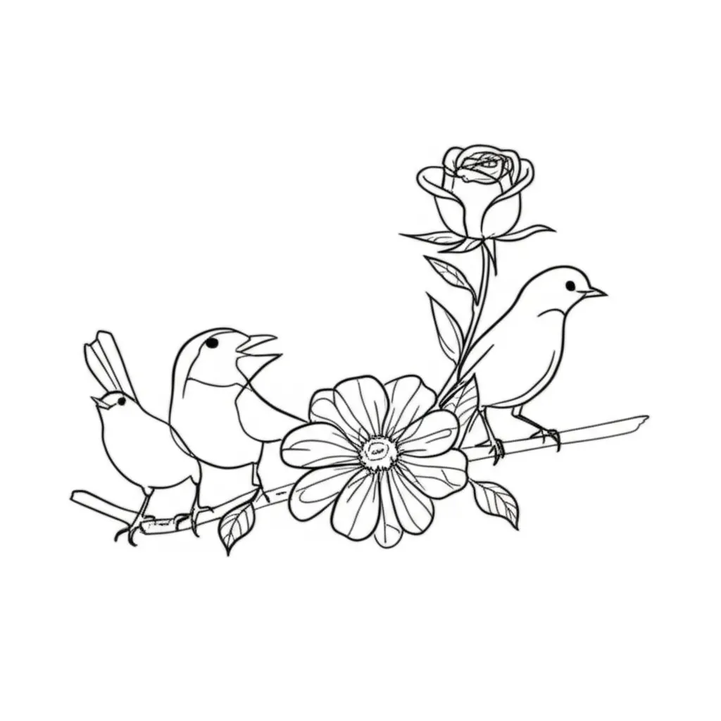 Minimalist Blackbird, Rose & Daisy Tattoo Design Minimalist Blackbird, Rose & Daisy Tattoo Design