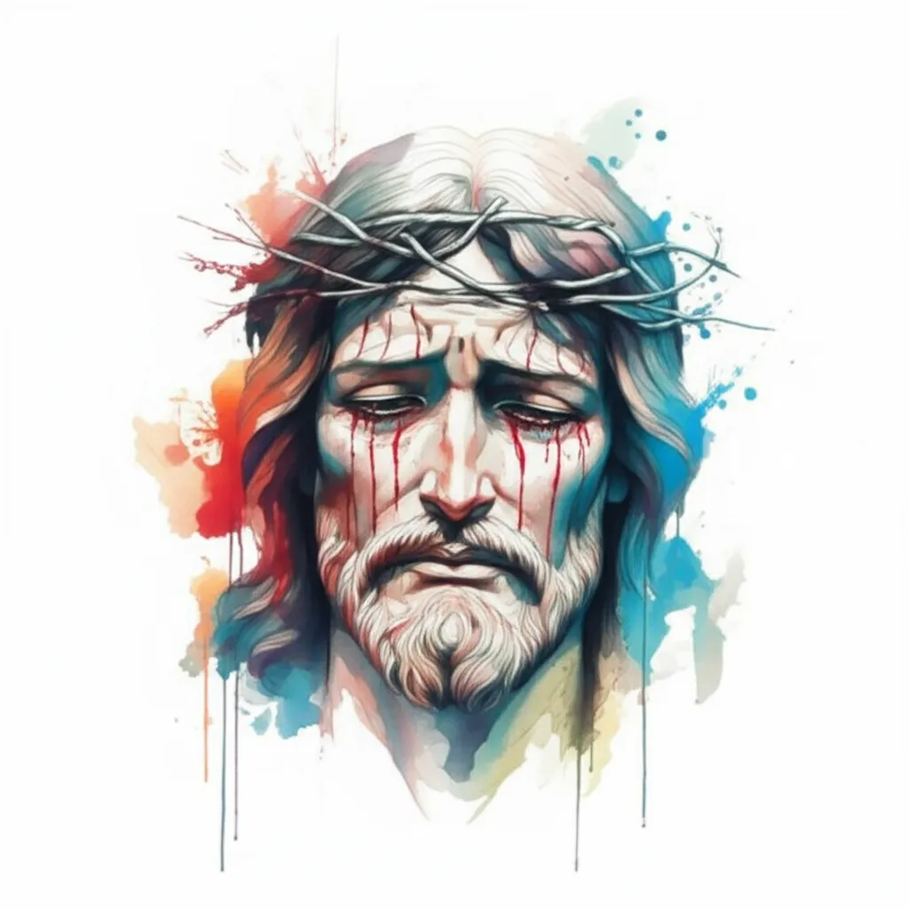 Watercolor Jesus Christ Crying Blood Tattoo Design Watercolor Jesus Christ Crying Blood Tattoo Design