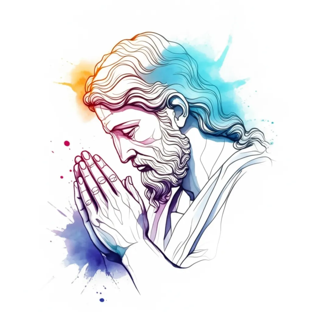 Watercolor God Praying Tattoo Design