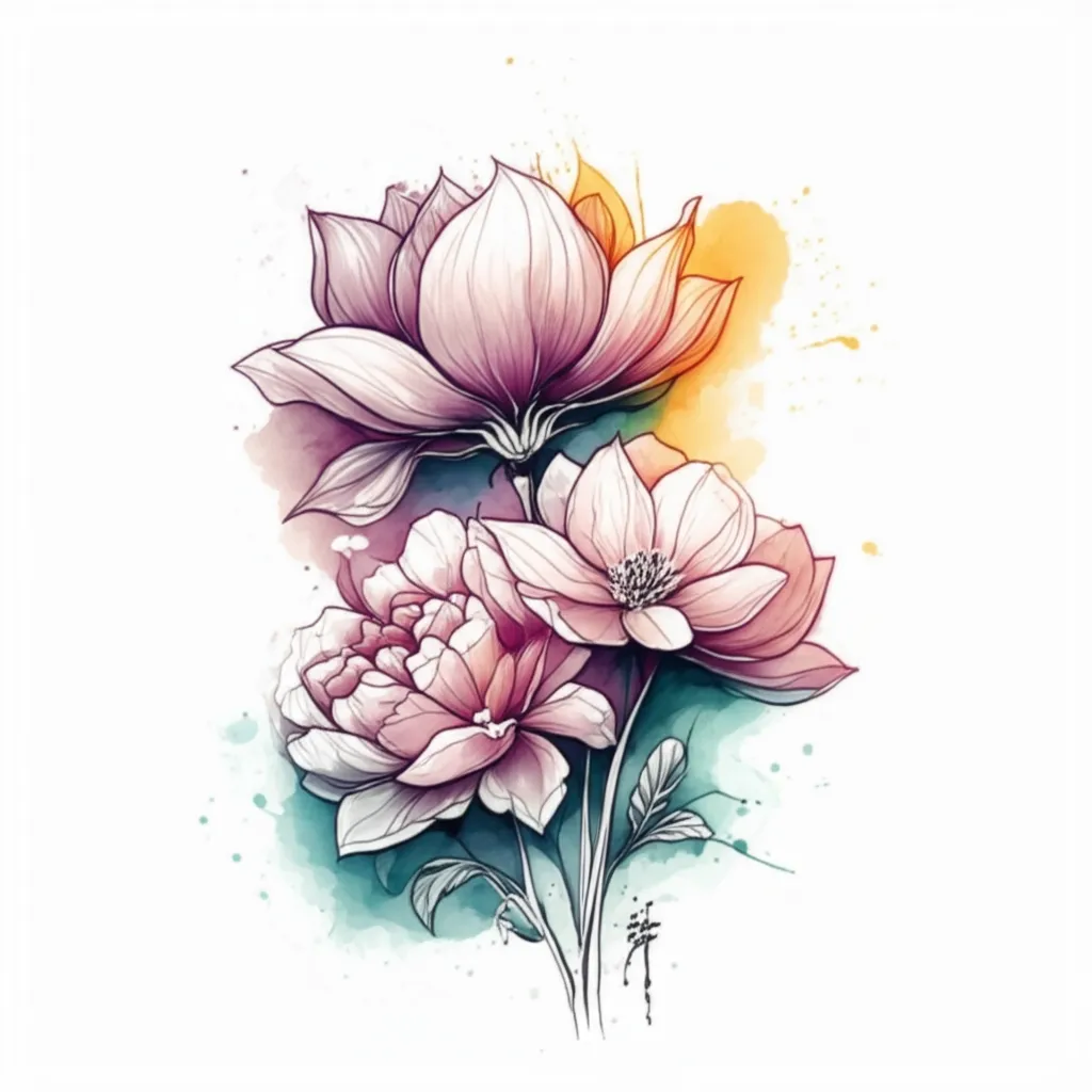 Watercolor Flower Tattoo Design: Music, Nature, and Art Watercolor Flower Tattoo Design: Music, Nature, and Art