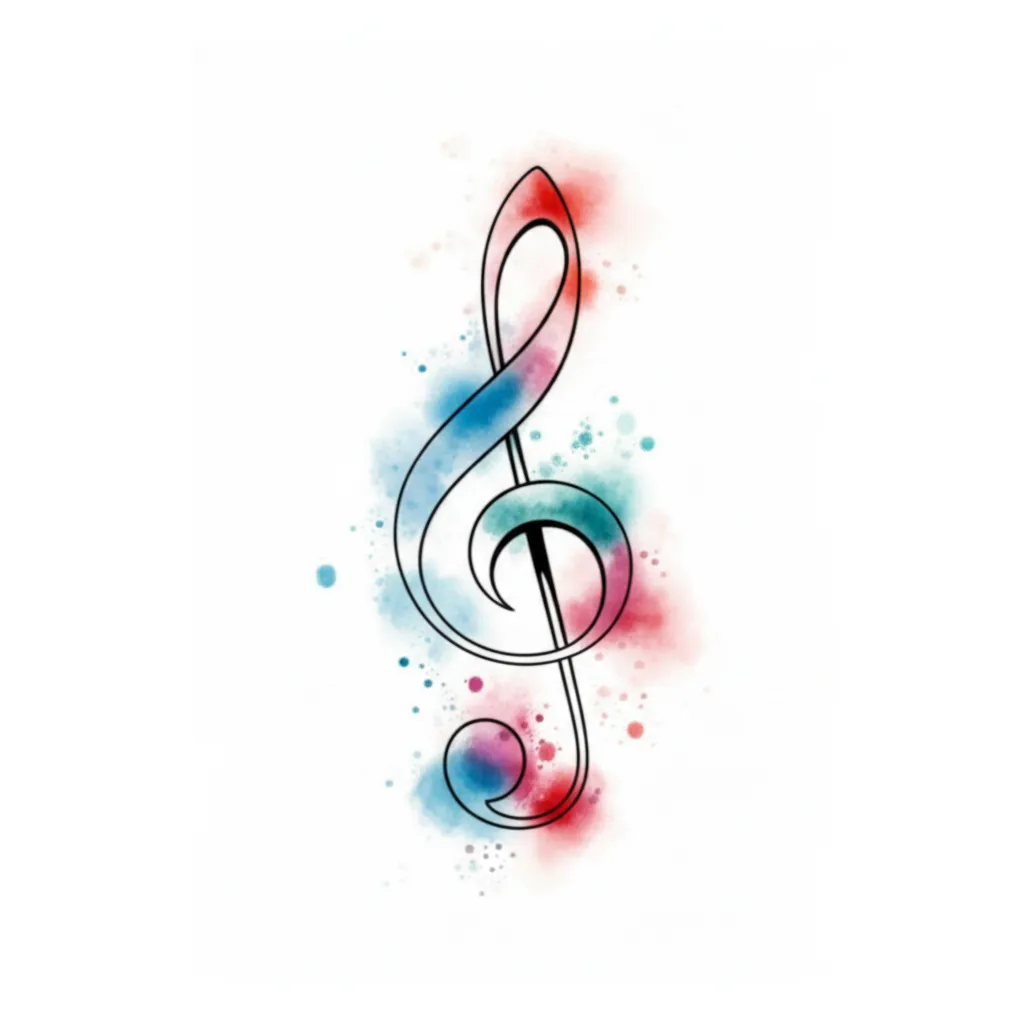 Watercolor Music Note Semicolon Tattoo Design