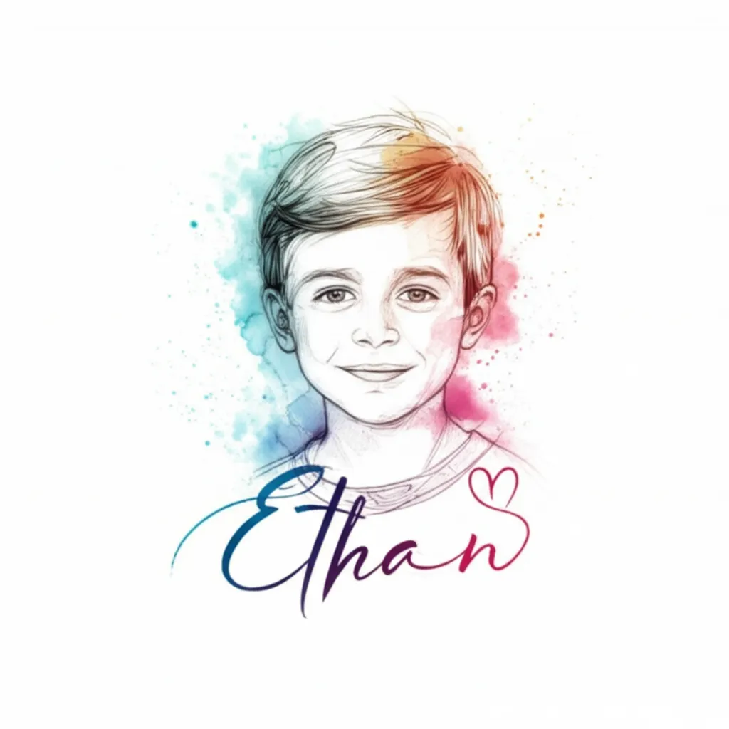 Watercolor Portrait Tattoo of Ethan with a Heart Watercolor Portrait Tattoo of Ethan with a Heart