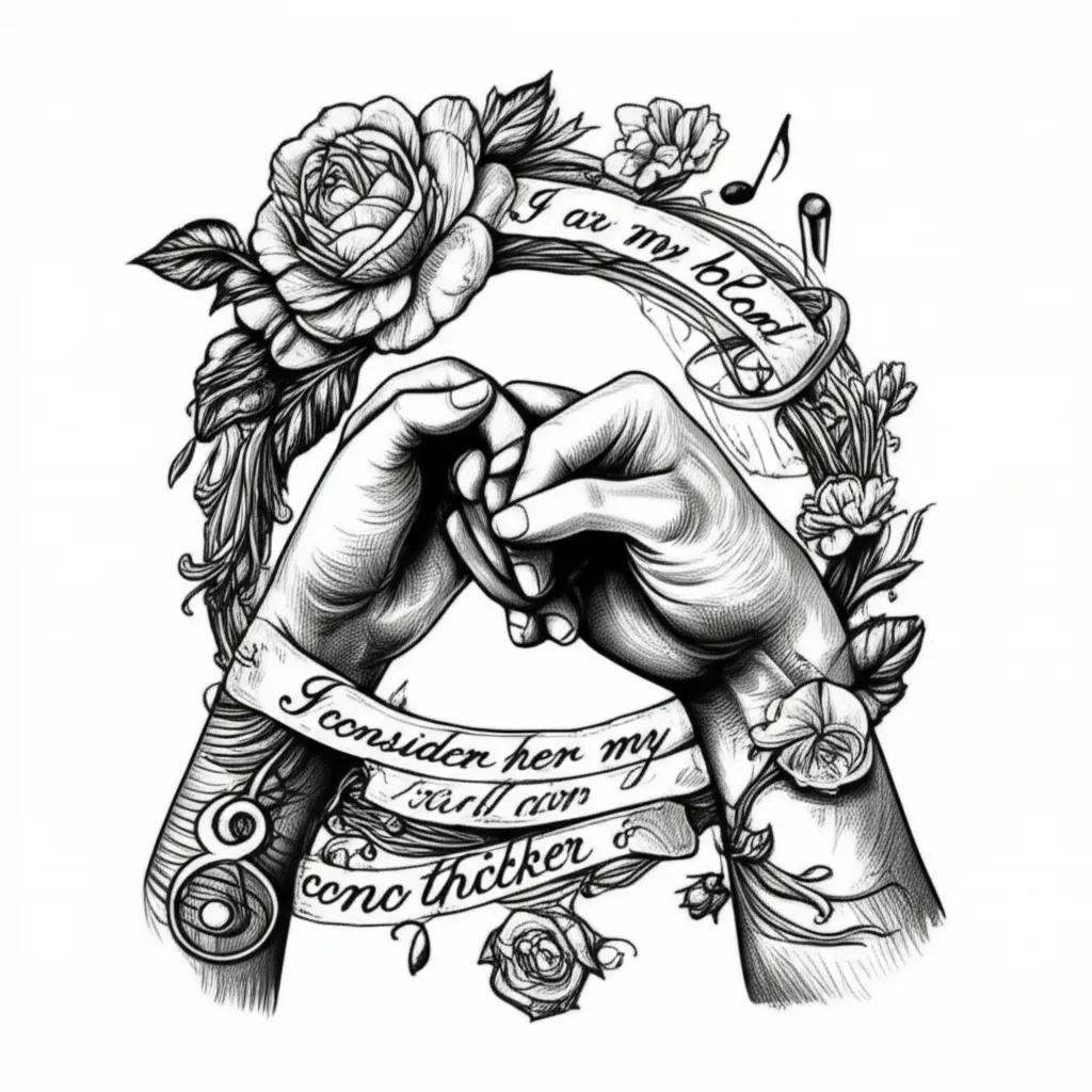 Pinky Promise Tattoo with Flowers, Music Notes & Meaningful Quote Pinky Promise Tattoo with Flowers, Music Notes & Meaningful Quote