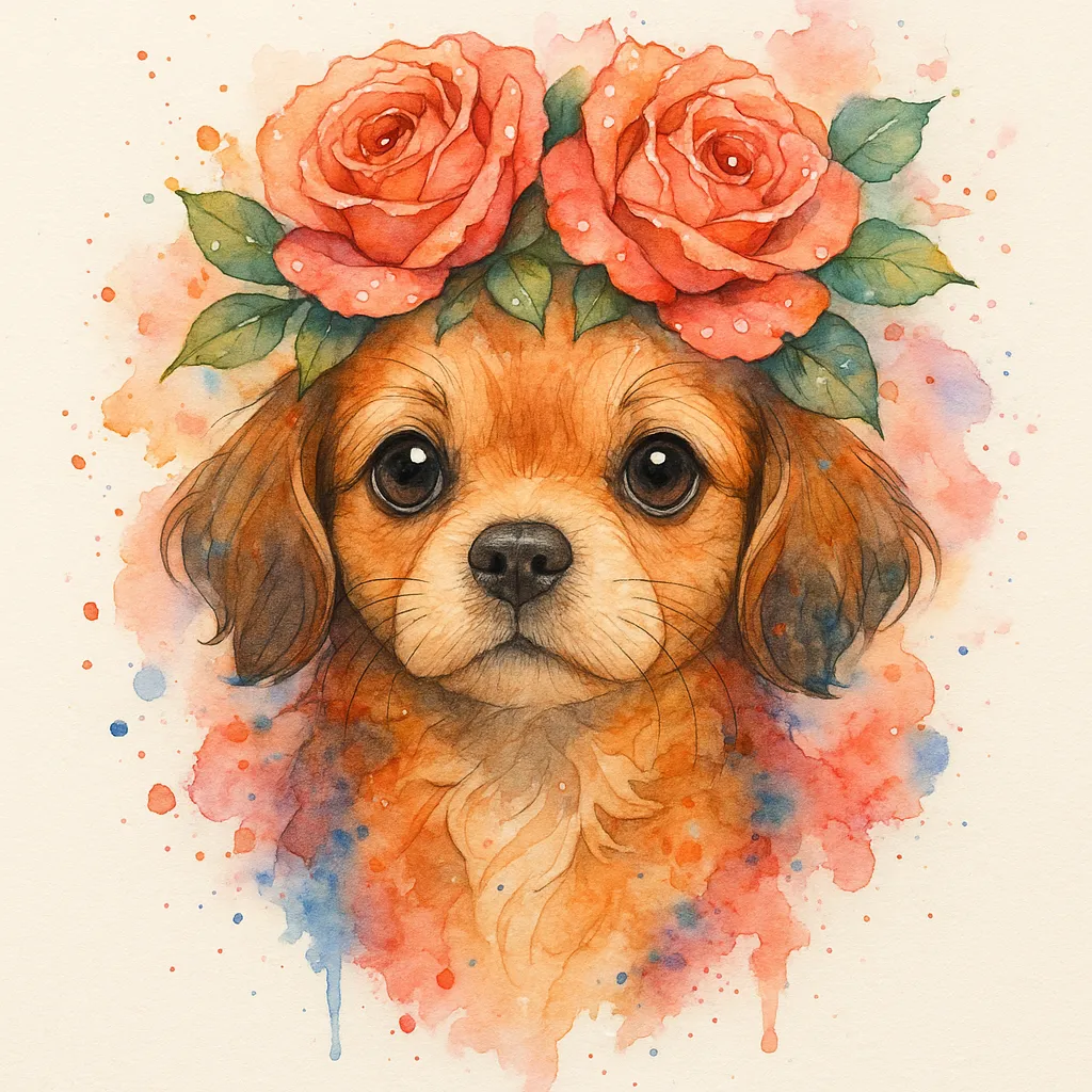Watercolor Dog Tattoo with Roses: A Cute and Unique Design