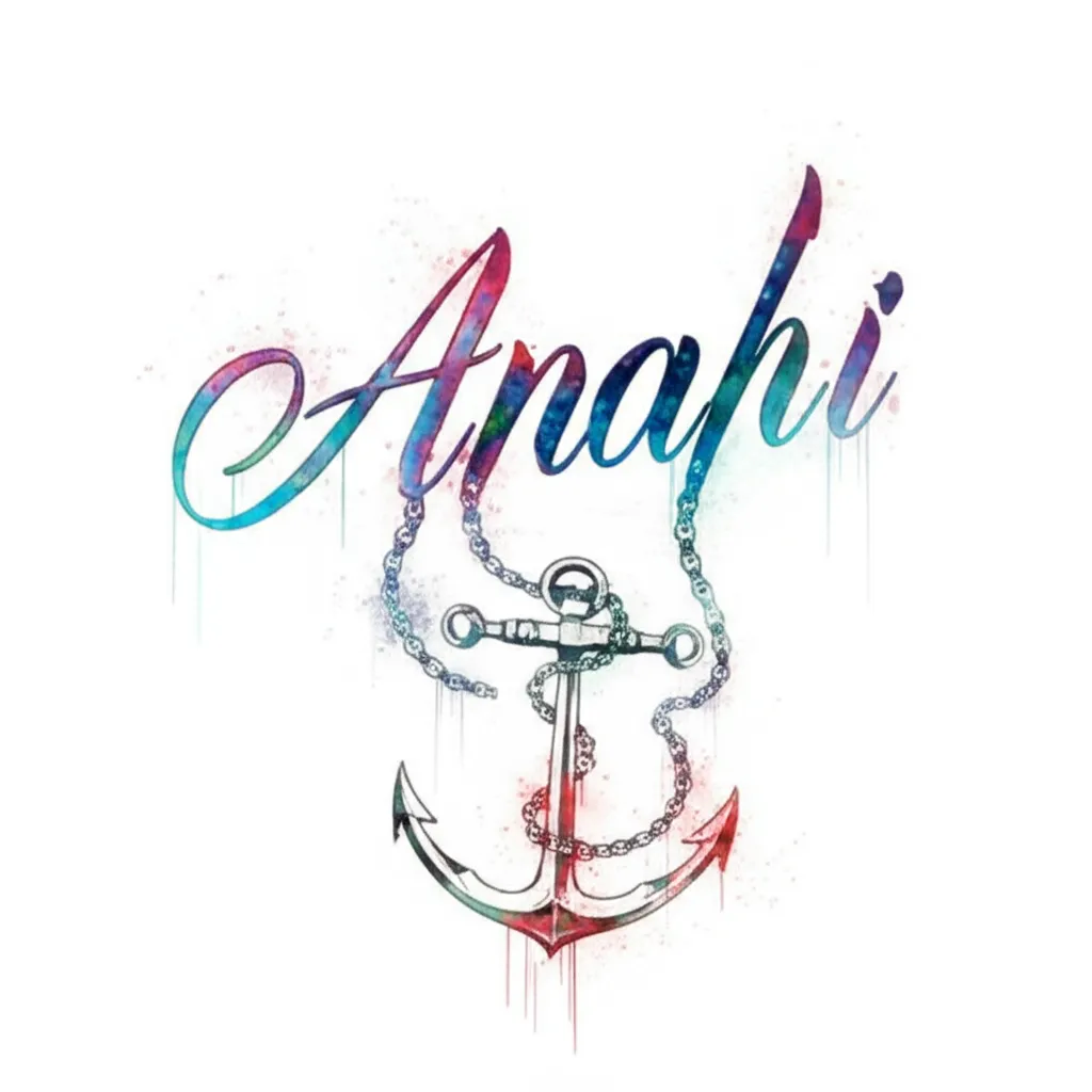 Anahi Name with Anchor Watercolor Tattoo Design Anahi Name with Anchor Watercolor Tattoo Design