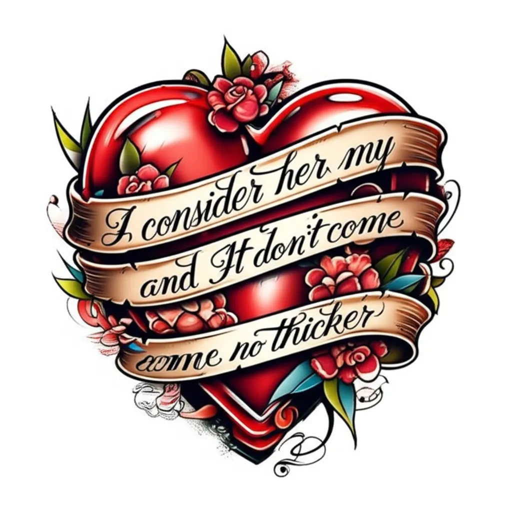 Neo-Traditional Heart & Flowers Tattoo with Sisterhood Quote