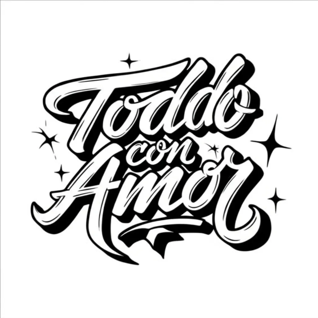 Todo Con Amor Lettering Tattoo with Shading and Minimalist Stars in Graffiti Style