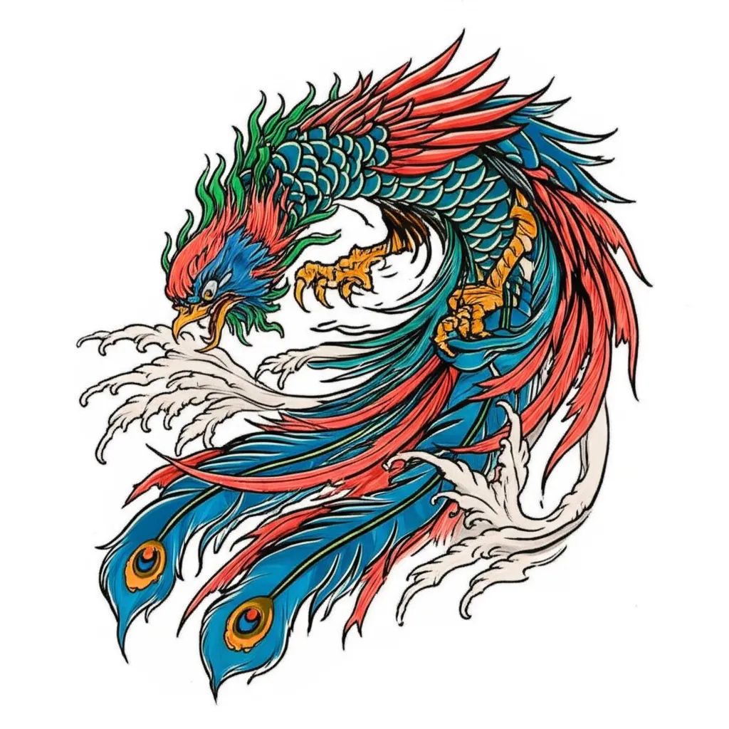 Japanese Traditional Phoenix Tattoo Design with Color Japanese Traditional Phoenix Tattoo Design with Color