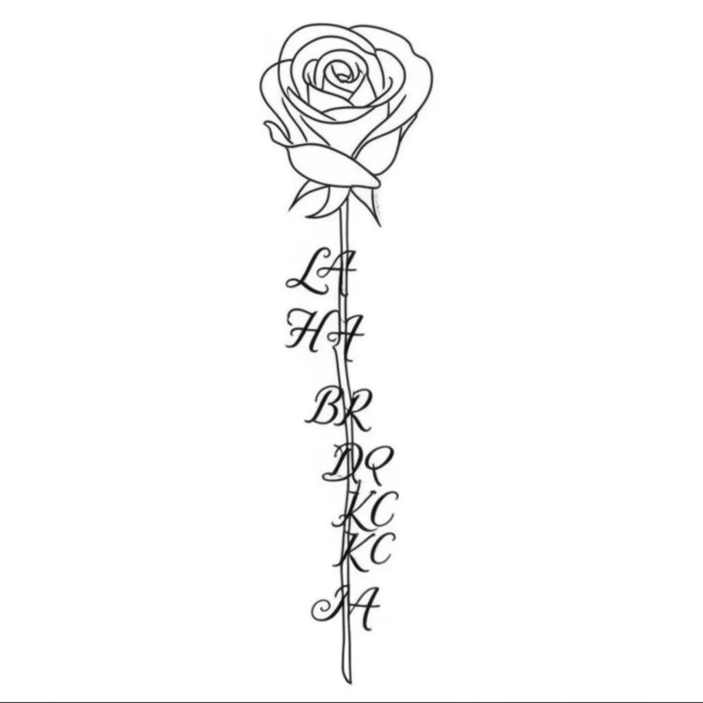 Minimalist Rose Tattoo with LA HA BR DC KA Lettering Minimalist Rose Tattoo with LA HA BR DC KA Lettering