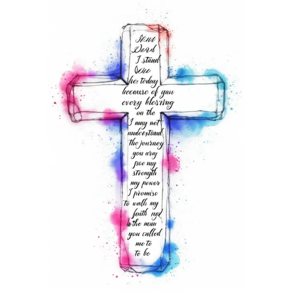 Watercolor Cross Tattoo with Inspirational Quote - Faith and Blessings