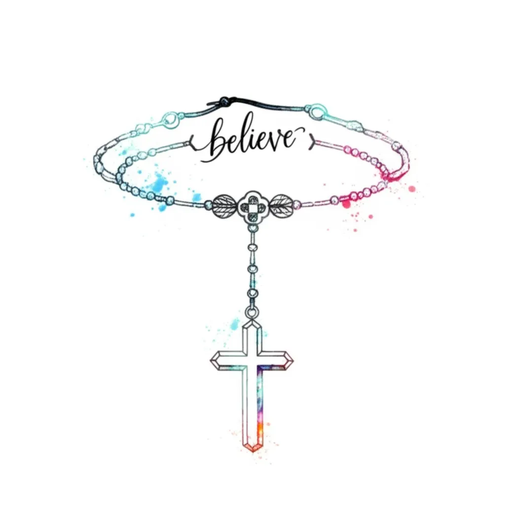 Watercolor Bracelet Cross Believe Tattoo Design