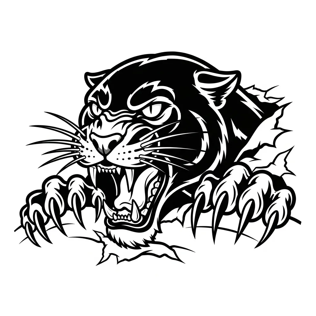 Bold Graffiti Panther Head Tattoo with Claw Marks and Snarling Expression