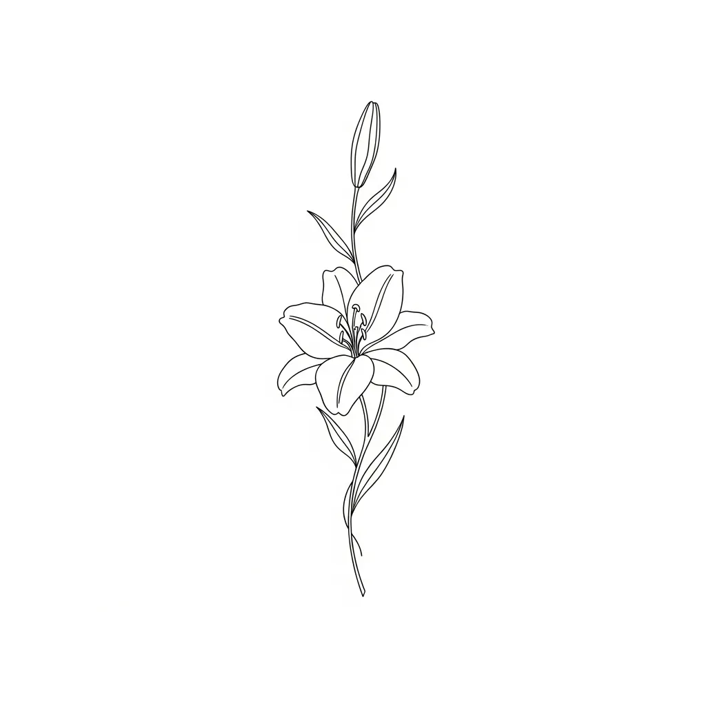 Minimalist Lily Flower and Vines Tattoo Design