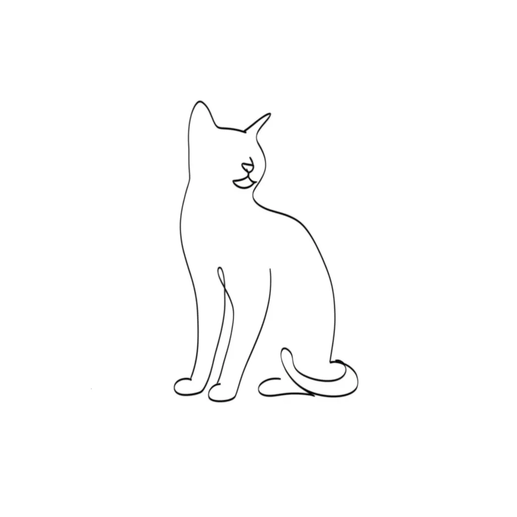 Minimalist Cat Outline Tattoo Sitting in One Continuous Line