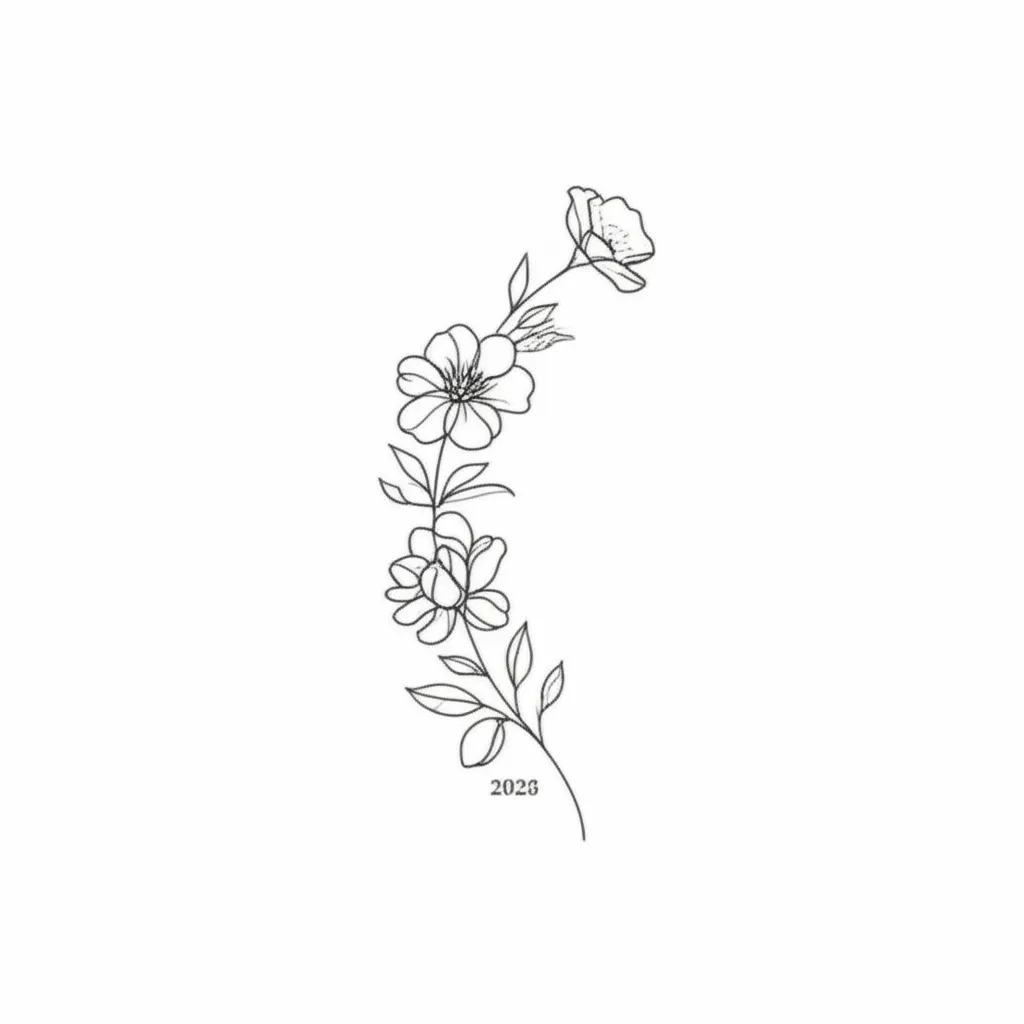 Minimalist Flower Vine Tattoo with Family Birthday Dates