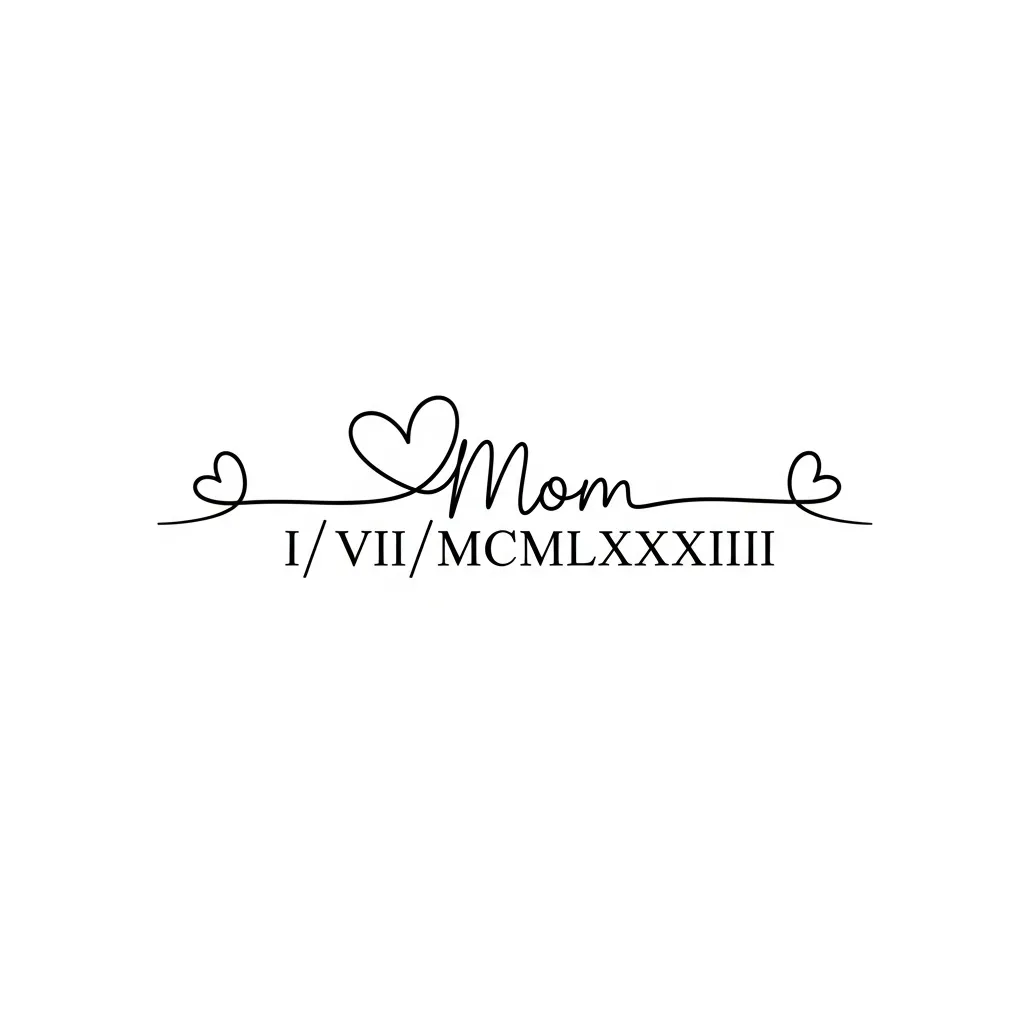 Minimalist Cute Memorial Mom Tattoo with Hearts and Roman Numeral Date