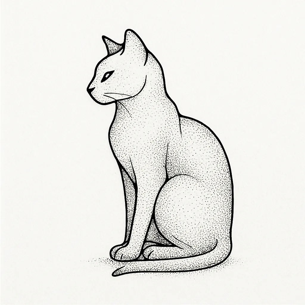 Minimalist Sitting Cat Outline Tattoo in Fine Line Style