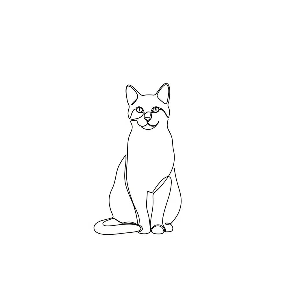 Minimalist Cat Outline Tattoo Sitting in One Continuous Line