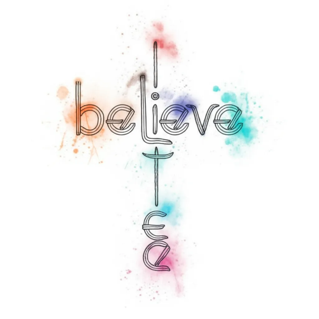 Watercolor Cross Believe Tattoo Design