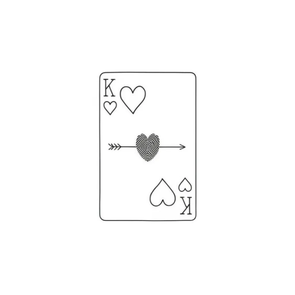 Minimalist King and Queen of Hearts Fingerprint Tattoo with Arrow