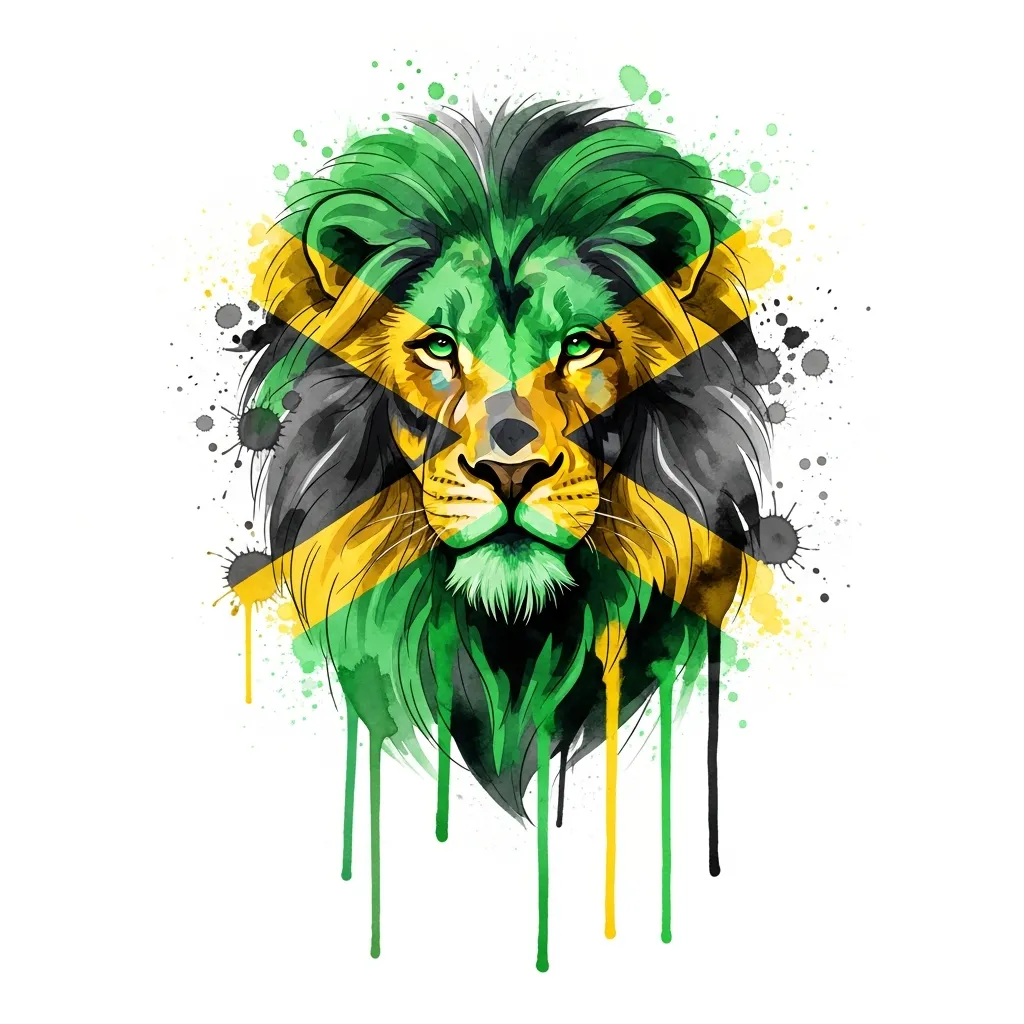 Watercolor Lion Tattoo in Jamaica Colors