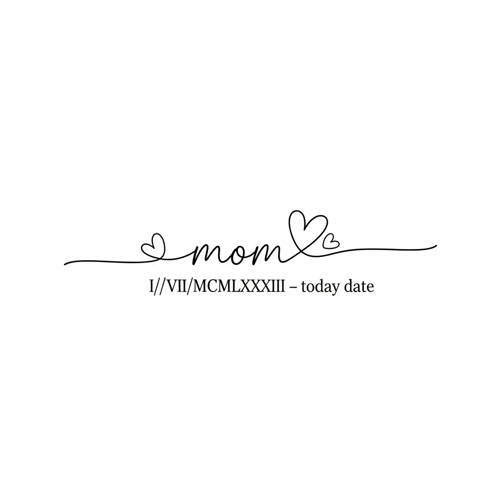 Minimalist Cute Memorial Mom Tattoo with Hearts and Roman Numeral Date
