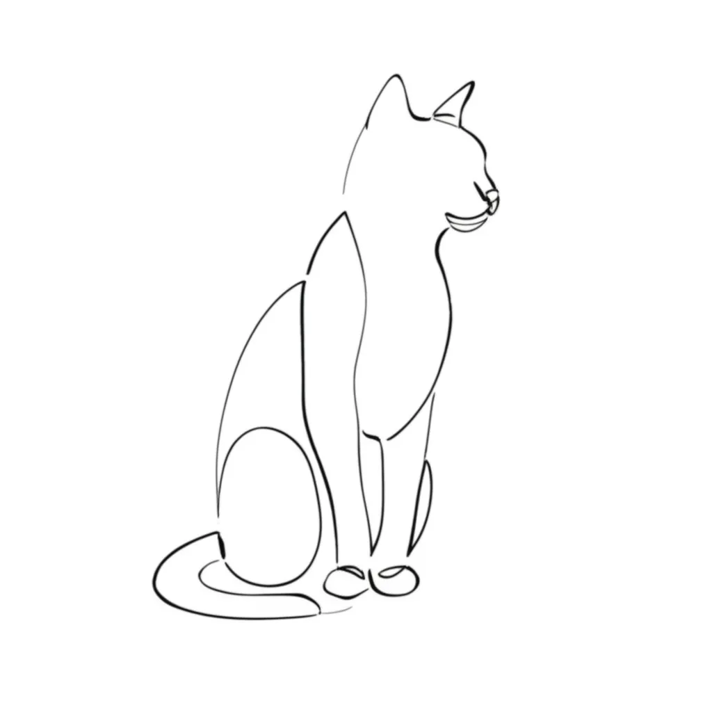 Minimalist Cat Outline Tattoo Sitting in Continuous Single Line