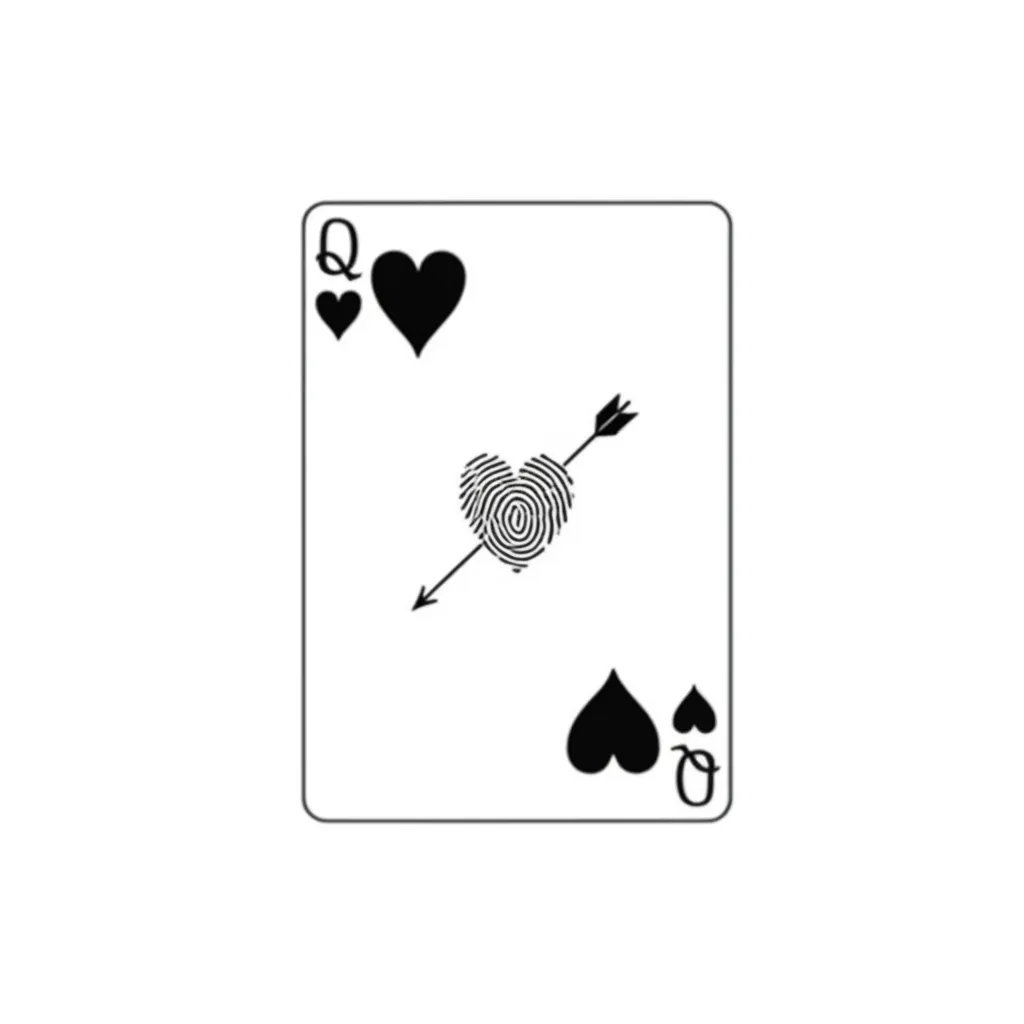 Minimalist Queen of Hearts Tattoo with Fingerprint Heart and Arrow Design